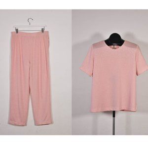 Vintage Pink Knit 2 Piece Set, Vintage Y2K Pink Plus Size Matching Set Size 14